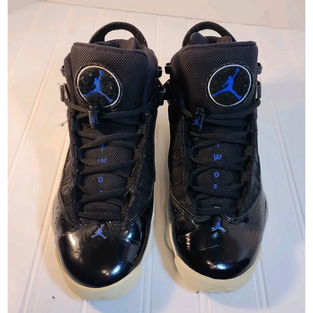 Nike Air Jordan Rings Basketball Sneakers Black Blue White 6Y 323419-016